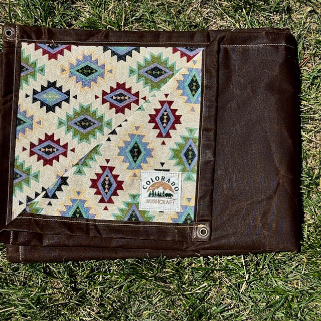 Extra Large Waxed Canvas and Aztec Print Lined Bushcraft Ground Cloth