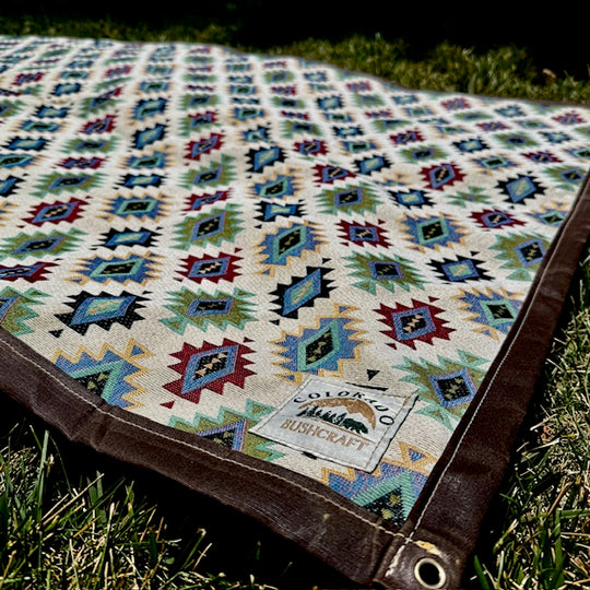 Extra Large Waxed Canvas and Aztec Print Lined Bushcraft Ground Cloth