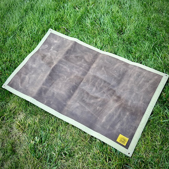 Small Brown Leather and Waxed Canvas Lined Groundcloth