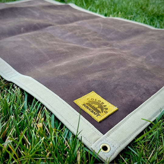 Small Brown Leather and Waxed Canvas Lined Groundcloth