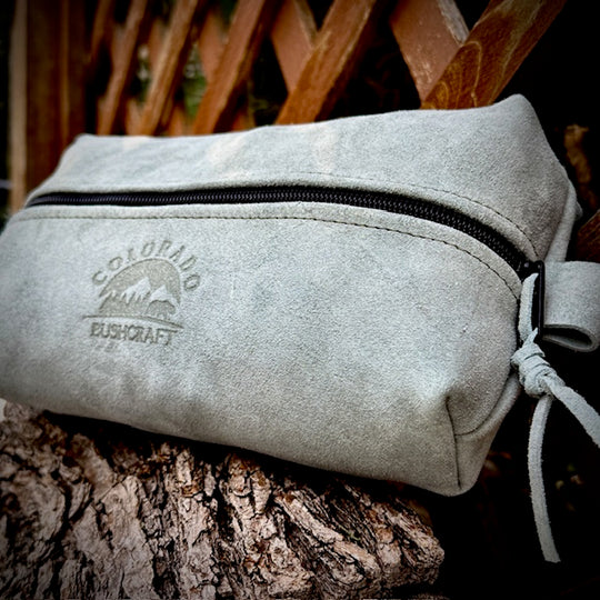 Handmade Gray Suede Leather Small Simple Box Pouch Bushcraft Survival Camping Possibles Dopp Grooming