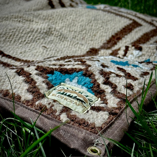 Large Waxed Canvas and Handwoven Apache Wool Blanket Lined Bushcraft Ground Cloth