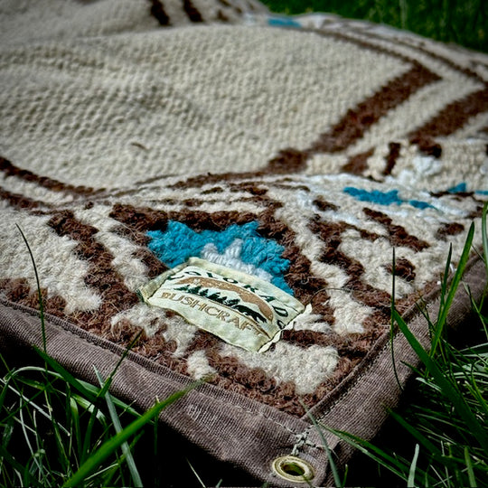 Large Waxed Canvas and Handwoven Apache Wool Blanket Lined Bushcraft Ground Cloth
