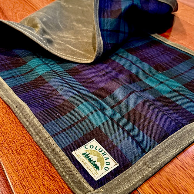 Small Heavyweight Waxed Canvas and 100% Blackwatch Tartan Wool Lined Bushcraft Ground Cloth