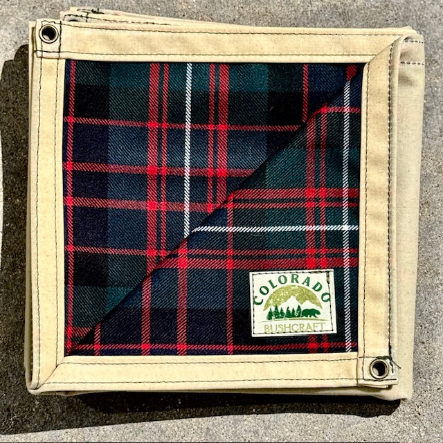 Small Waxed Canvas and 100% Tartan Wool Lined Bushcraft Groundcloth