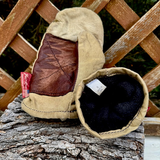 Frost River Fleece Lined Waxed Canvas and Leather Mittens (Size: Small)