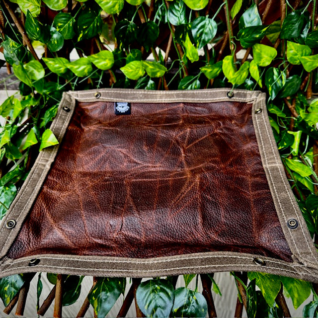 Large Waxed Canvas and Kodiak Leather Lined Lined  Desk Caddy Organinzer Tray Butler
