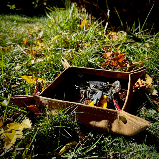 Medium Waxed Canvas and Kodiak Leather Lined Lined  Desk Caddy Organinzer Tray Butler
