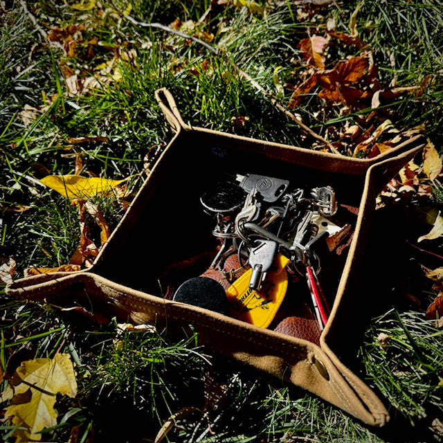 Medium Waxed Canvas and Kodiak Leather Lined Lined  Desk Caddy Organinzer Tray Butler