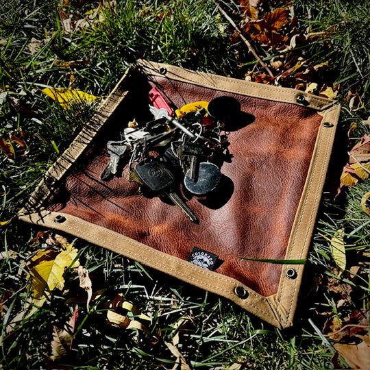 Medium Waxed Canvas and Kodiak Leather Lined Lined  Desk Caddy Organinzer Tray Butler