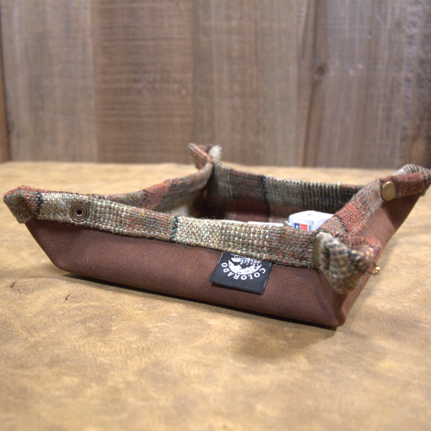 Medium 100% Wool Tartan Lined Lined Waxed Canvas Desk Caddy Organinzer Tray Butler