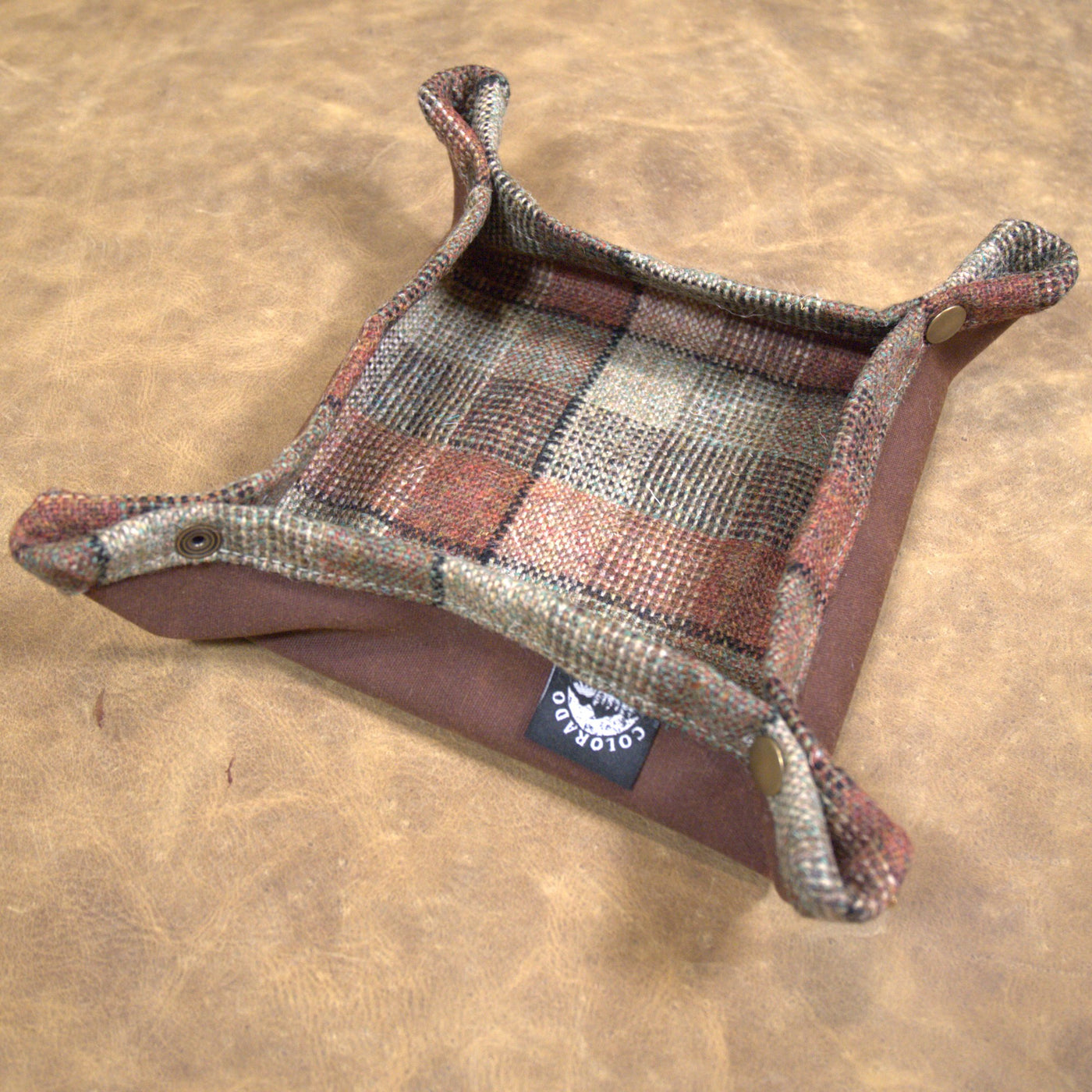 Medium 100% Wool Tartan Lined Lined Waxed Canvas Desk Caddy Organinzer Tray Butler