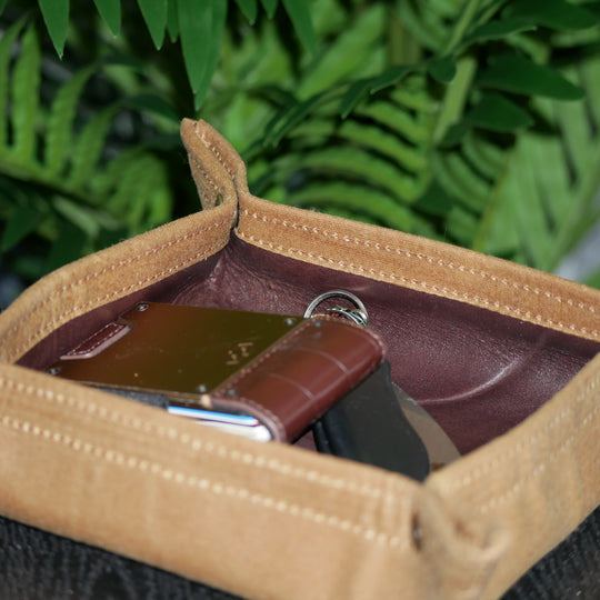 Medium Waxed Canvas and Leather Lined Lined  Desk Caddy Organinzer Tray Butler