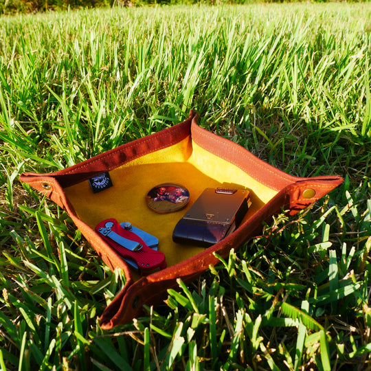 Medium Waxed Canvas and Deer Skin Lined Lined  Desk Caddy Organinzer Tray Butler