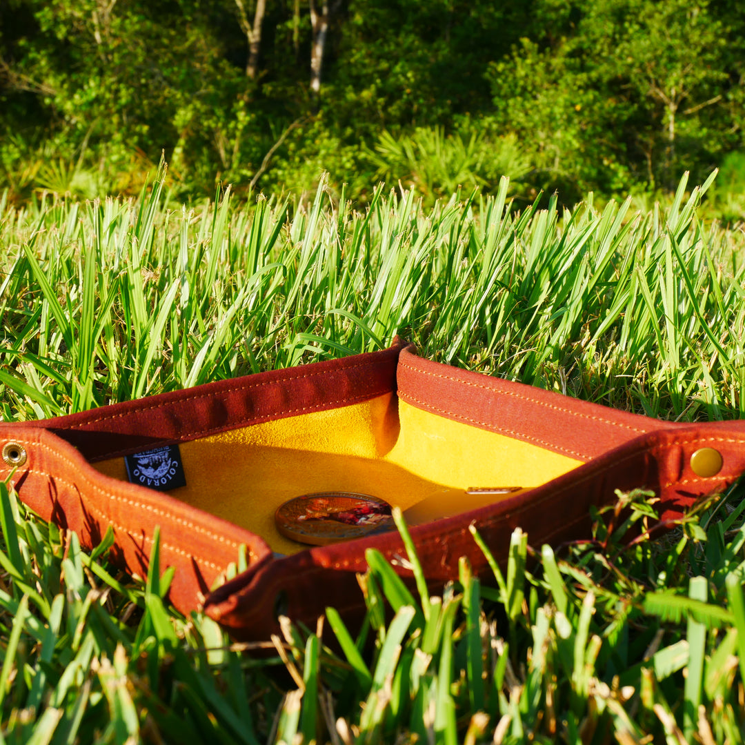 Medium Waxed Canvas and Deer Skin Lined Lined  Desk Caddy Organinzer Tray Butler