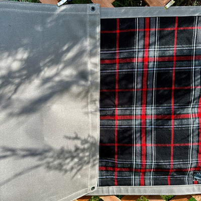 Large 18 oz Zinc Waxed Canvas and Tartan Wool Lined Bushcraft Ground Cloth
