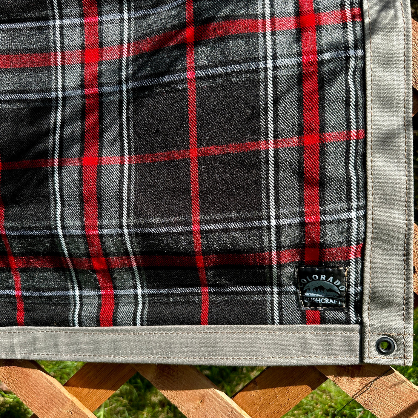 Large 18 oz Zinc Waxed Canvas and Tartan Wool Lined Bushcraft Ground Cloth