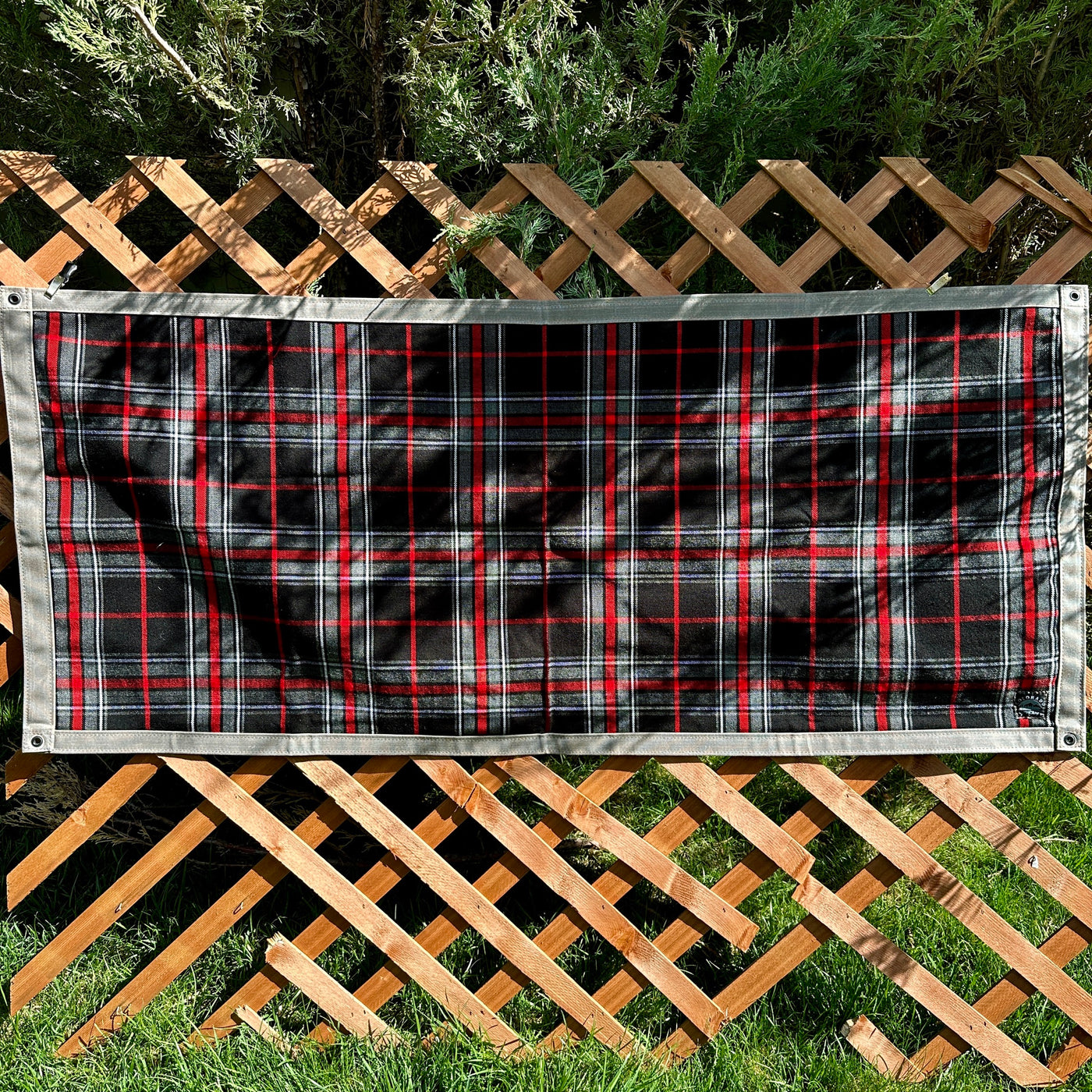 Large 18 oz Zinc Waxed Canvas and Tartan Wool Lined Bushcraft Ground Cloth