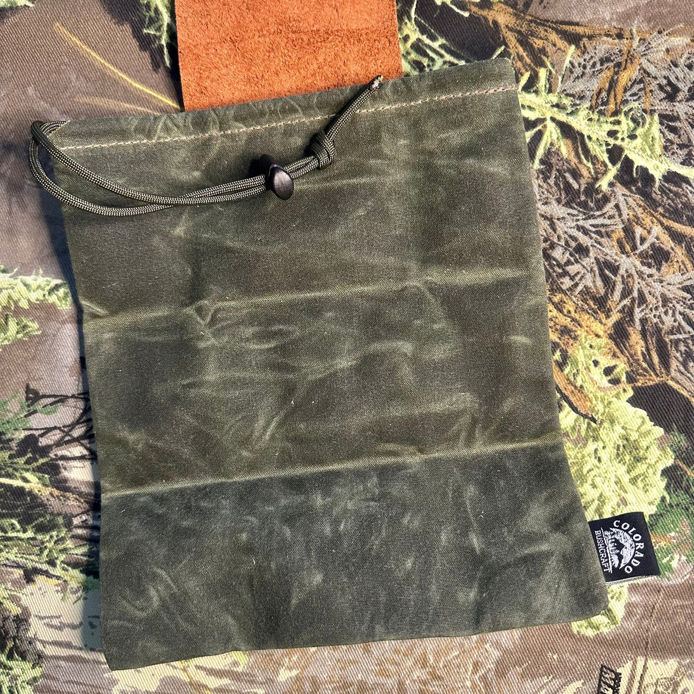 Leather Bushcraft Foraging Pouch Gathering Bag Dump Sack Folding Pocket Leather (Kodiak /Olive)