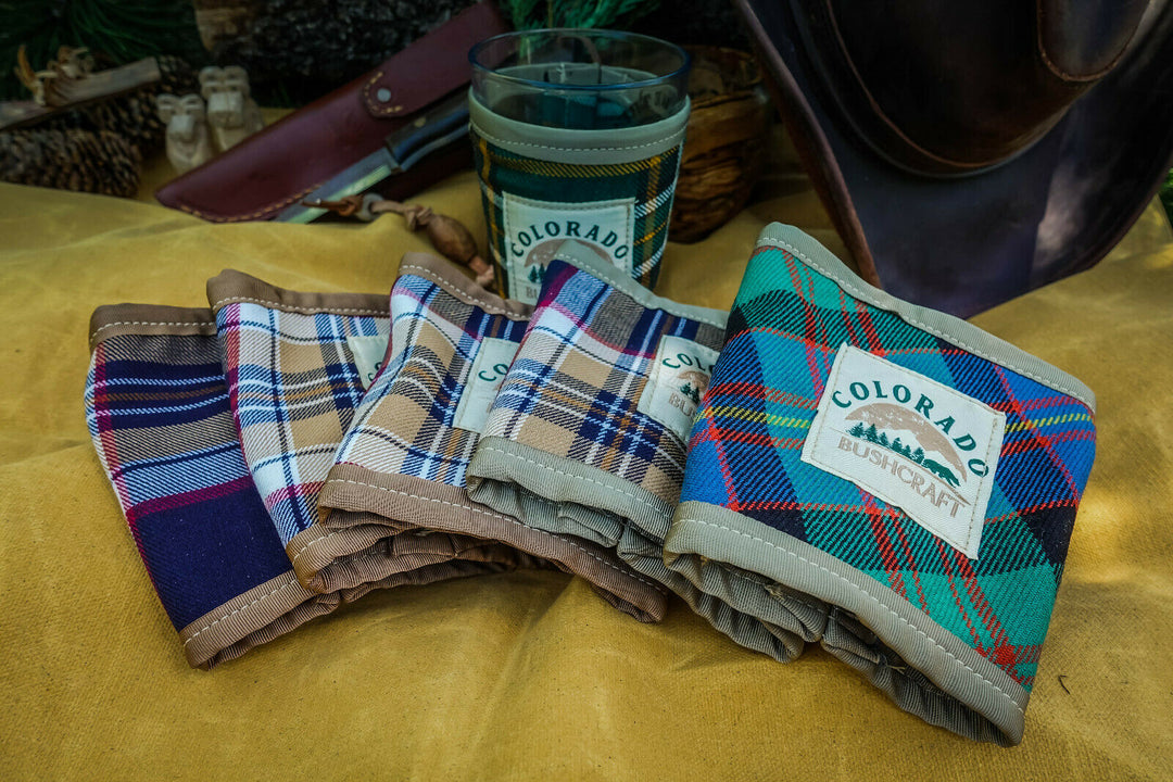 Bushcraft Scottish Tartan Pint Glass Beer Cooler Cozy / Sleeve Wool Insulated - Colorado Bushcraft