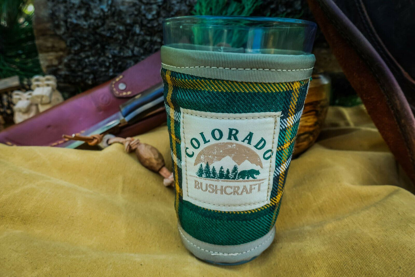 Bushcraft Scottish Tartan Pint Glass Beer Cooler Cozy / Sleeve Wool Insulated - Colorado Bushcraft
