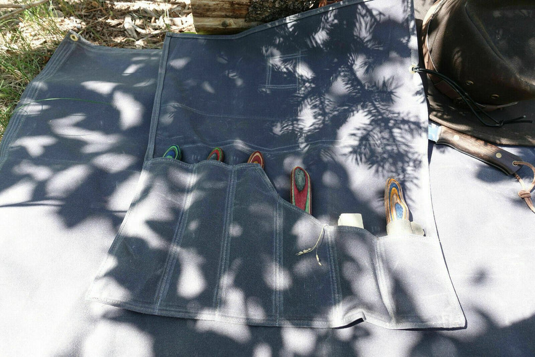 Handmade Waxed Canvas Bushcraft Tool Roll Survival Camping Fire Kit Woodworking (Various Colors) - Colorado Bushcraft