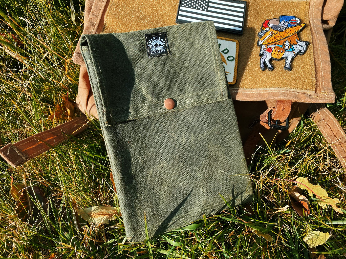Handmade Waxed Canvas Bushcraft Folding Stove Pouch Storage - Colorado Bushcraft