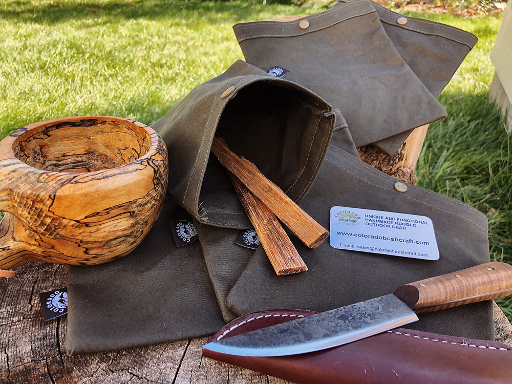 Set of Two Medium Handmade Waxed Canvas Ditty Bags for Bushcraft Camping Outdoors (Various Colors) - Colorado Bushcraft