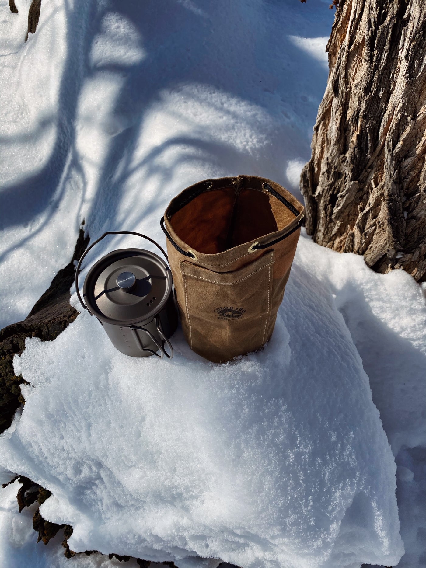 Handmade Waxed Canvas Bushcraft Coffee Cup Bag (750 ml and 900 ml) - Colorado Bushcraft
