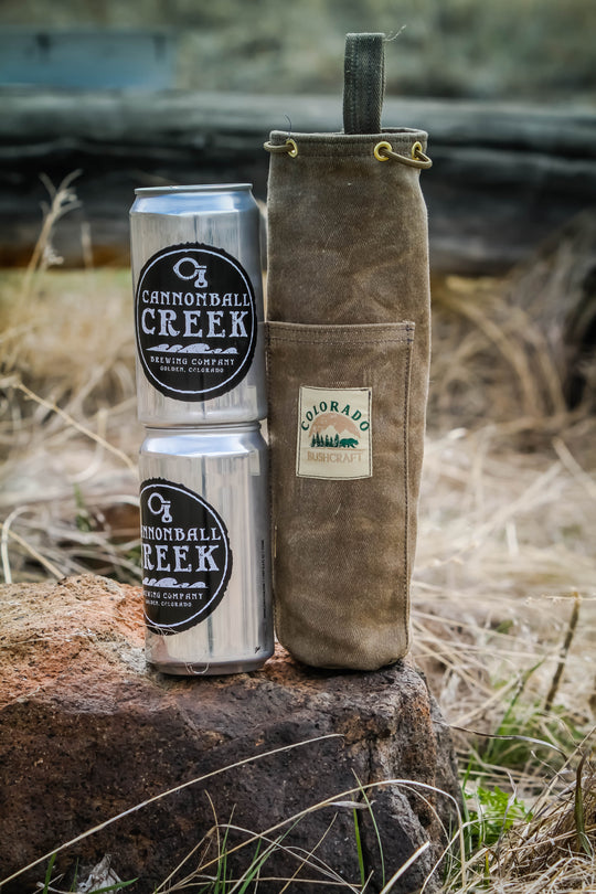 Handmade Waxed Canvas Wool Insulated Beer Crowler / Wine Bottle Carrier Bushcraft Round Bag - Colorado Bushcraft