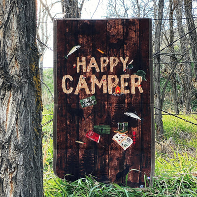 Medium Waxed Canvas and Happy Camper Scene Cotton Lined Bushcraft Ground Cloth - Colorado Bushcraft