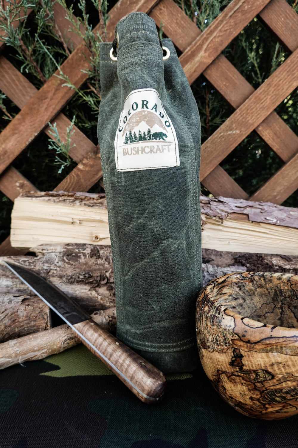Handmade Waxed Canvas Wool Insulated Bushcraft Wine Bottle Carrier Coozie - Colorado Bushcraft