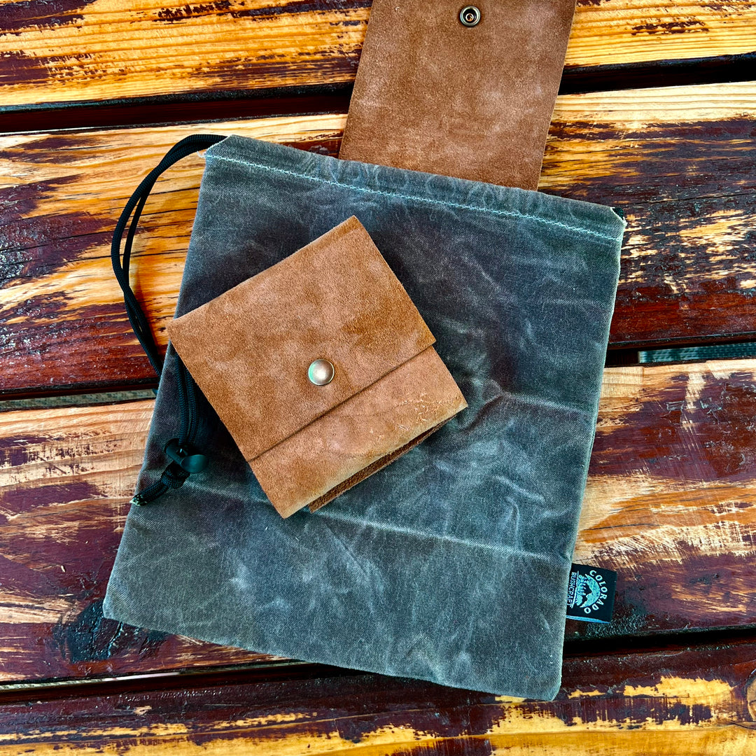 Bushcraft Deer Skin Foraging Pouch Gathering Bag Dump Sack Folding Pocket  (oak)