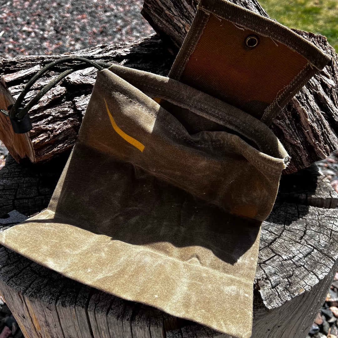 Handmade Bushcraft Foraging Pouch Gathering Bag Dump Sack Extra Pocket Waxed Canvas (Ranger Tan)