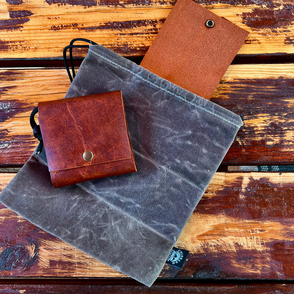 Bushcraft Foraging Pouch Gathering Bag Dump Sack Folding Pocket Leather (American Bison)