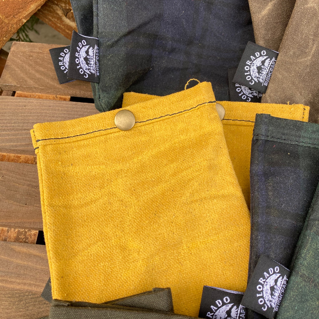 Set of Two Small Handmade Waxed Canvas Ditty Bags for Bushcraft Camping Outdoors (Various Colors)