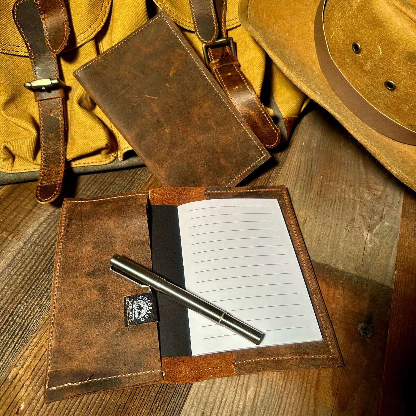 Handmade Bushcraft Field Note Rustic Denver Tanned Leather Notebook Diary (Includes Notebook)
