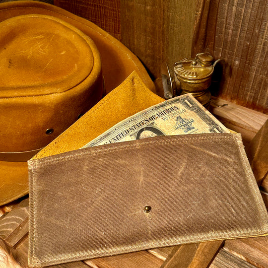 Settlers Collection:  Crazy Horse Leather and Waxed Canvas Bankers Wallet Bushcraft Survival Camping Possibles Dopp Grooming
