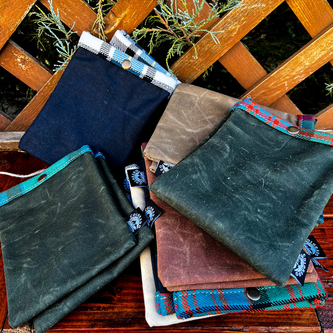 Set of Two Medium Handmade Waxed Canvas and Wool Ditty Bags for Bushcraft Camping Outdoors (Various Colors)