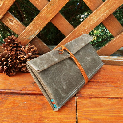 Handmade Waxed Canvas Bushcraft Roll Pouch For Pipe Tobacco Stove EDC  (Various Colors)