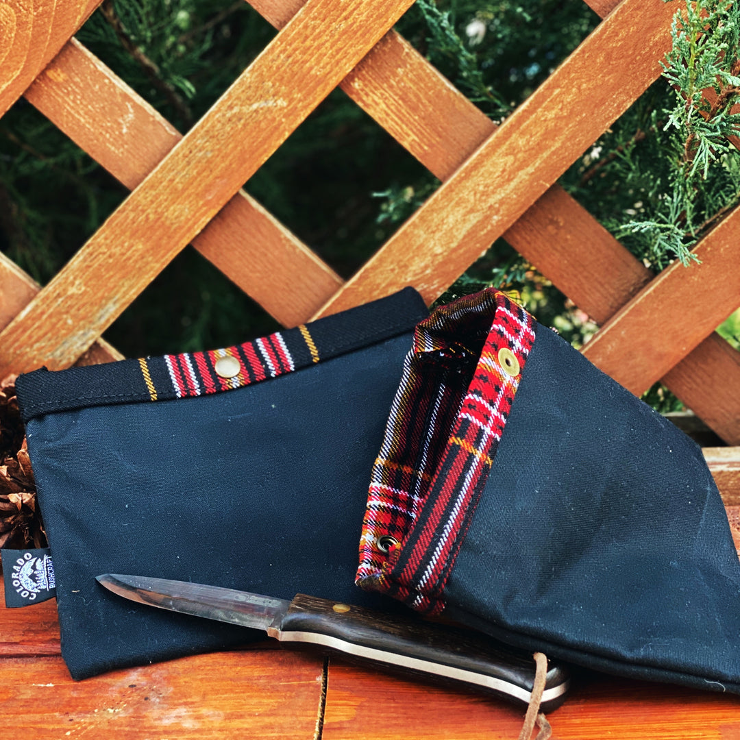 Set of Two Small Handmade Waxed Canvas and Wool Ditty Bags for Bushcraft Camping Outdoors (Various Colors)