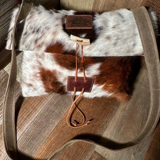 Handmade Hair-On Cowhide Bushcraft Mail Pouch Haversack Bag Foraging Hiking
