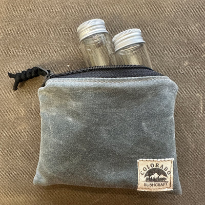 Top Zip Waxed Canvas Spice Pouch / Hiking / Bushcraft / Camping / Survival (Includes 4 large Bottles)
