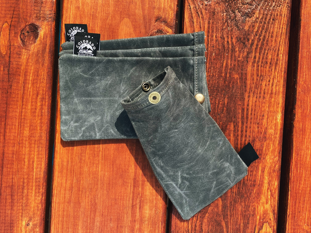 Set of Two Small Handmade Waxed Canvas Ditty Bags for Bushcraft Camping Outdoors (Various Colors) - Colorado Bushcraft
