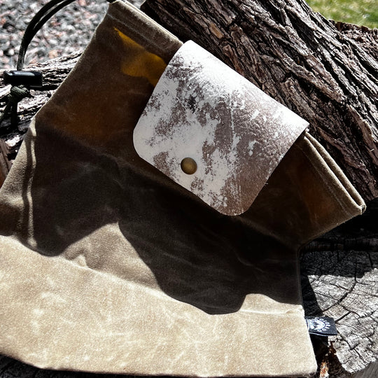 Bushcraft Foraging Pouch Gathering Bag Dump Sack Folding Pocket Leather (Vintage Cow / olive)