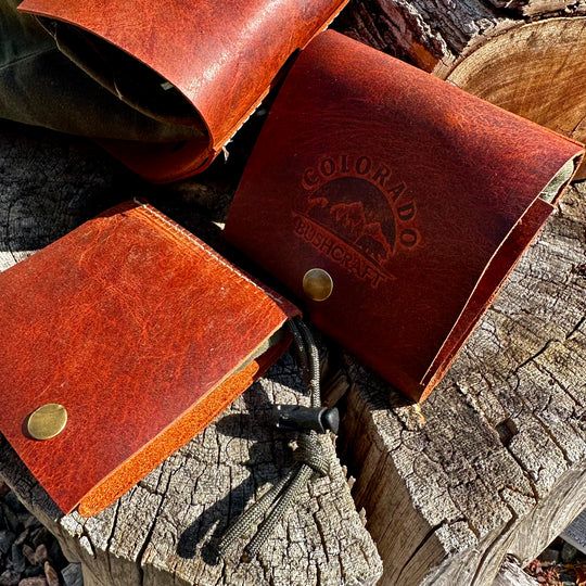 Bushcraft Foraging Pouch Gathering Bag Dump Sack Folding Pocket Leather (American Bison / olive)