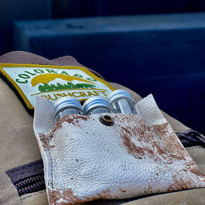 Handmade Vintage Cow Leather Spice Pouch / Hiking / Bushcraft / Camping / Survival (Includes Bottles)