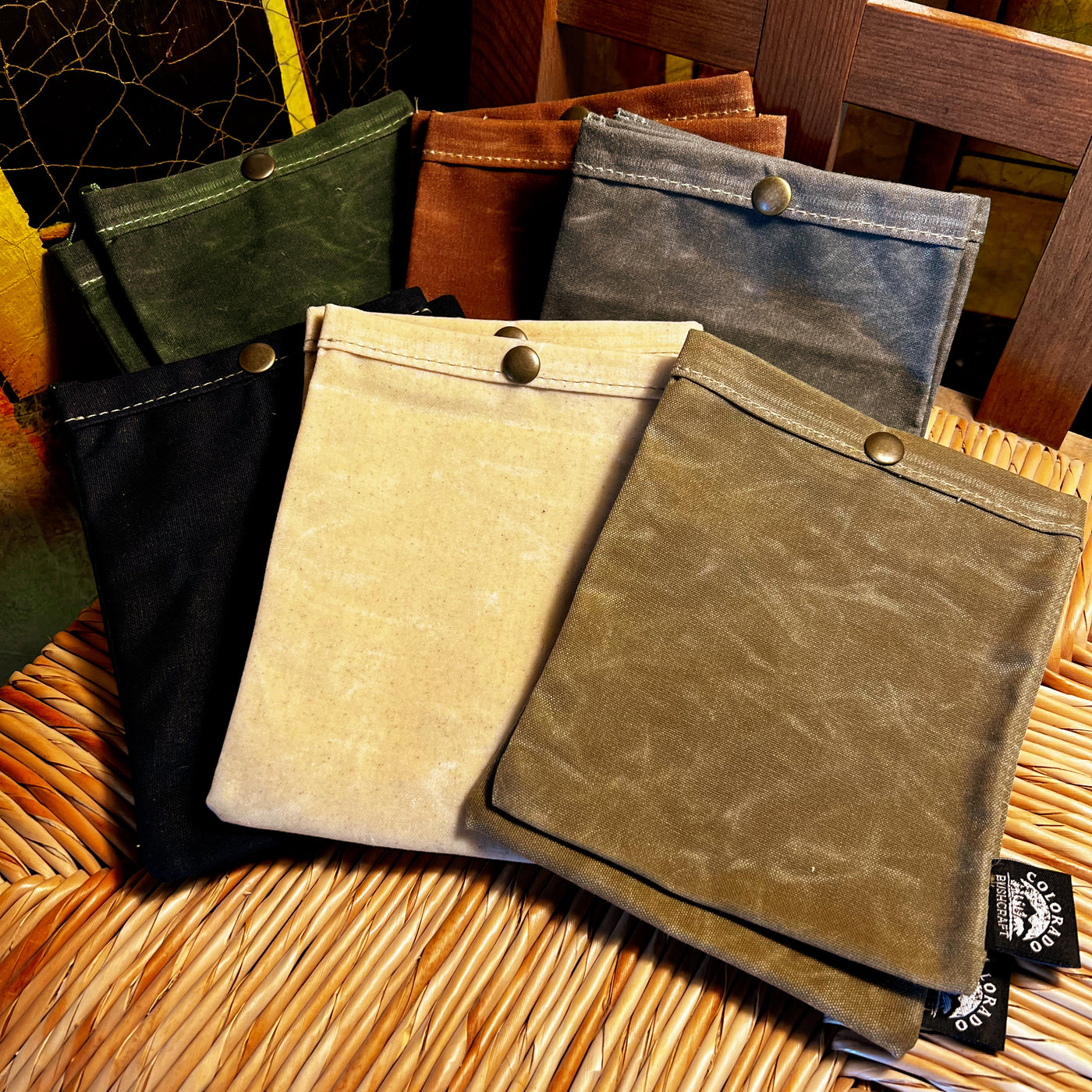 Set of Two Medium Handmade Waxed Canvas Ditty Bags for Bushcraft Camping Outdoors (Various Colors)