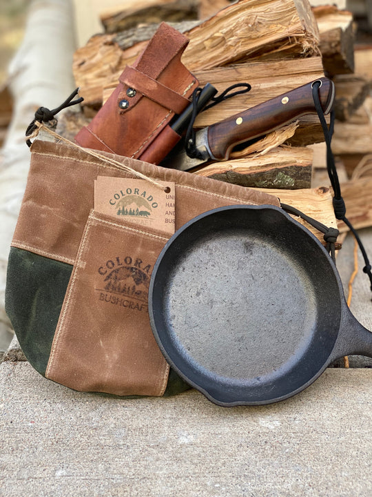 Handmade Waxed Canvas 8" Fry Pan Skillet Cover for Bushcraft Camping Outdoors - Colorado Bushcraft