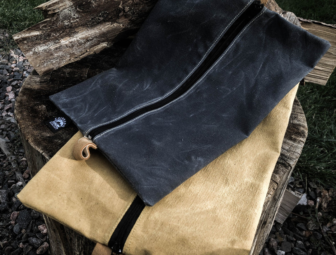 Handmade Waxed Canvas Zippered Flat Pouch Bushcraft Survival Camping Grooming (Various Colors) - Colorado Bushcraft
